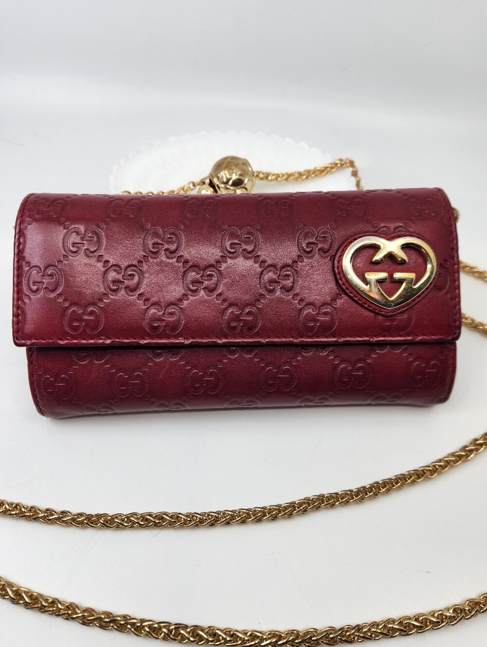 Gucci Vintage Guccissima Heart Leather Wallet with Nonbranded Insert and Chain